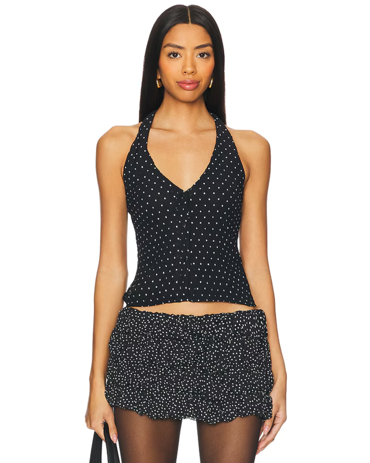 Black polka dot halter top with v-neckline — Lioness | Endless UAE