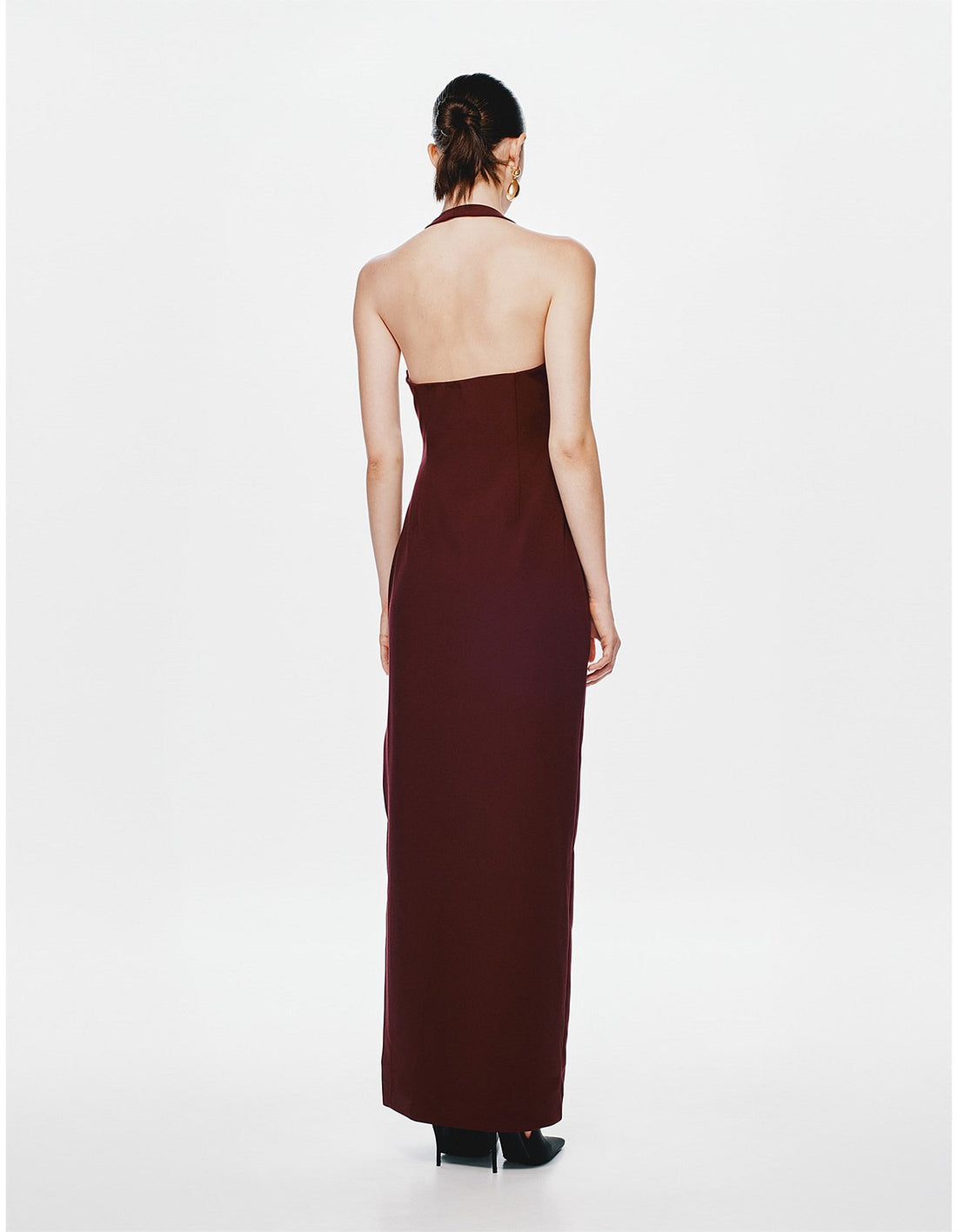 The Alusia Dress in burgundy halterneck maxi silhouette — Misha | Endless UAE