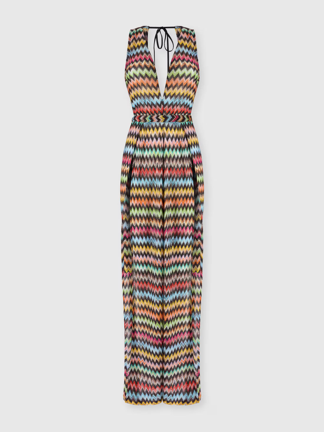Colorful micro zigzag patterned lamé viscose jumpsuit with V-neckline — Missoni | Endless UAE