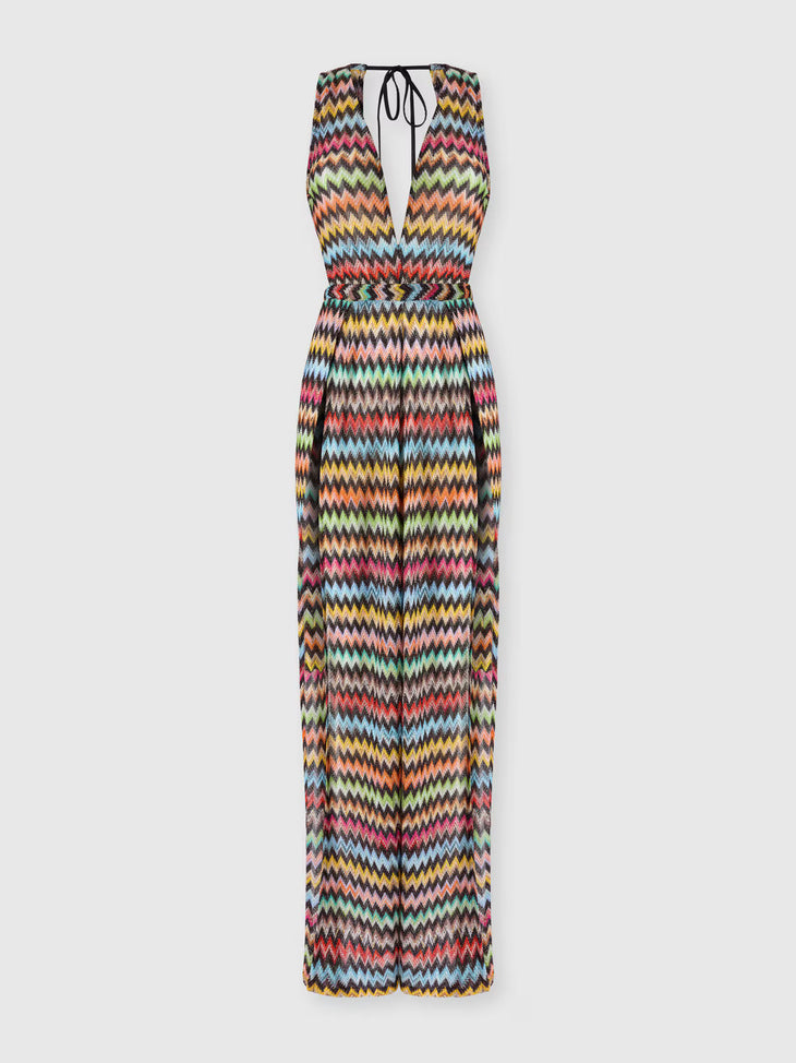 Colorful micro zigzag patterned lamé viscose jumpsuit with V-neckline — Missoni | Endless UAE