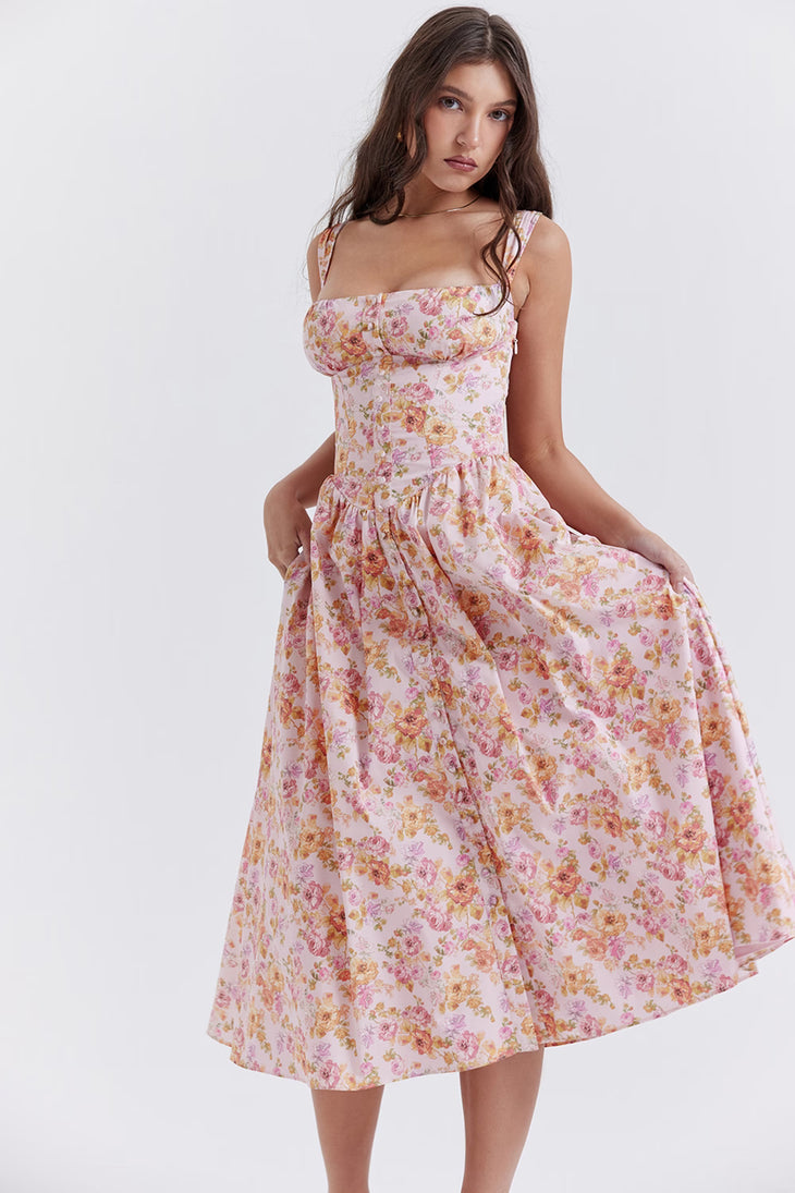 Tatiana Print Midi Sundress in pink floral — House of CB | Endless UAE