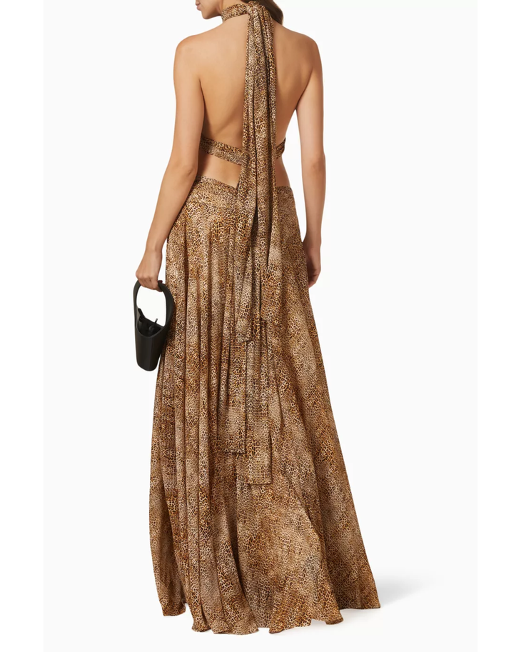 Gold sequin halter maxi dress with cutout waist detail — Alexis | Endless UAE