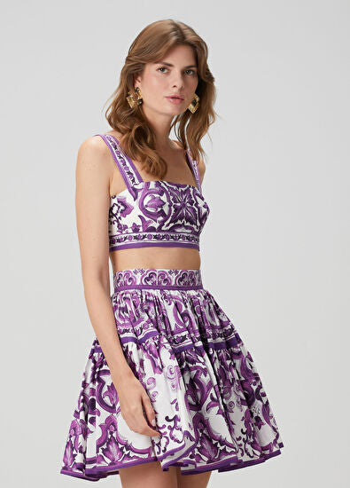 Majolica Purple Co-ord Set featuring matching crop top and skirt — Dolce & Gabbana | Endless UAE
