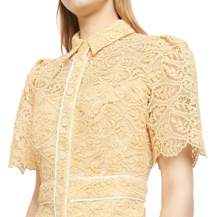 Ecru lace shirt dress with short sleeves and button front — Sandro | Endless UAE
