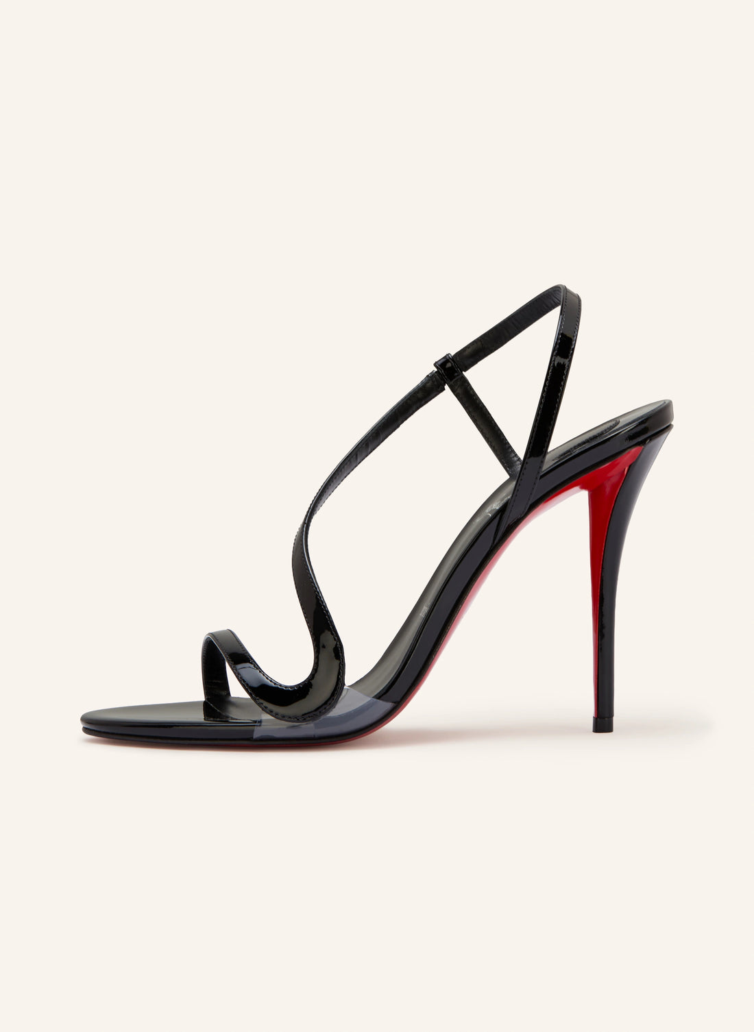 Black patent leather strappy sandal with red sole and thin heel — Christian Louboutin | Endless UAE