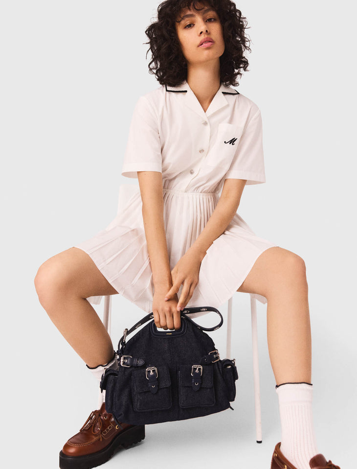 Short Sleeve Shirt Dress in pale pink with pleated skirt — Maje | Endless UAE