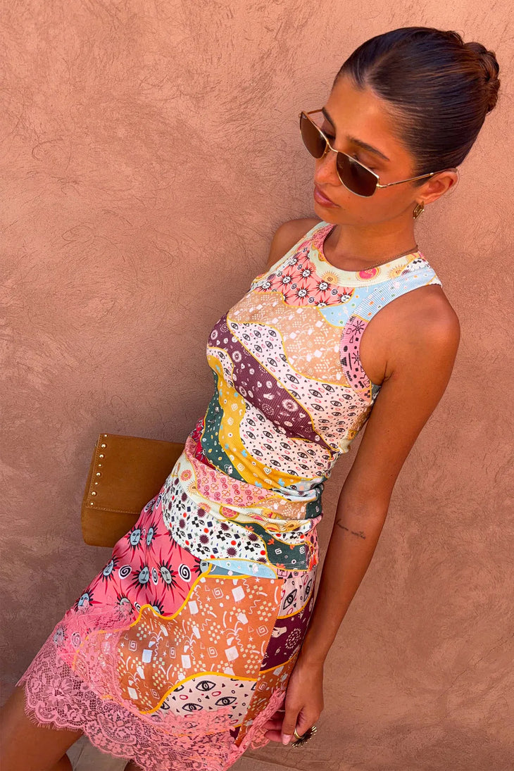 Pastel Morocco Rib Tank Top in multicolored print — Never Fully Dressed | Endless UAE