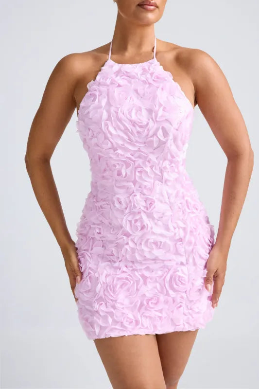 Pink floral-appliqué halterneck backless mini dress — Oh Polly | Endless UAE