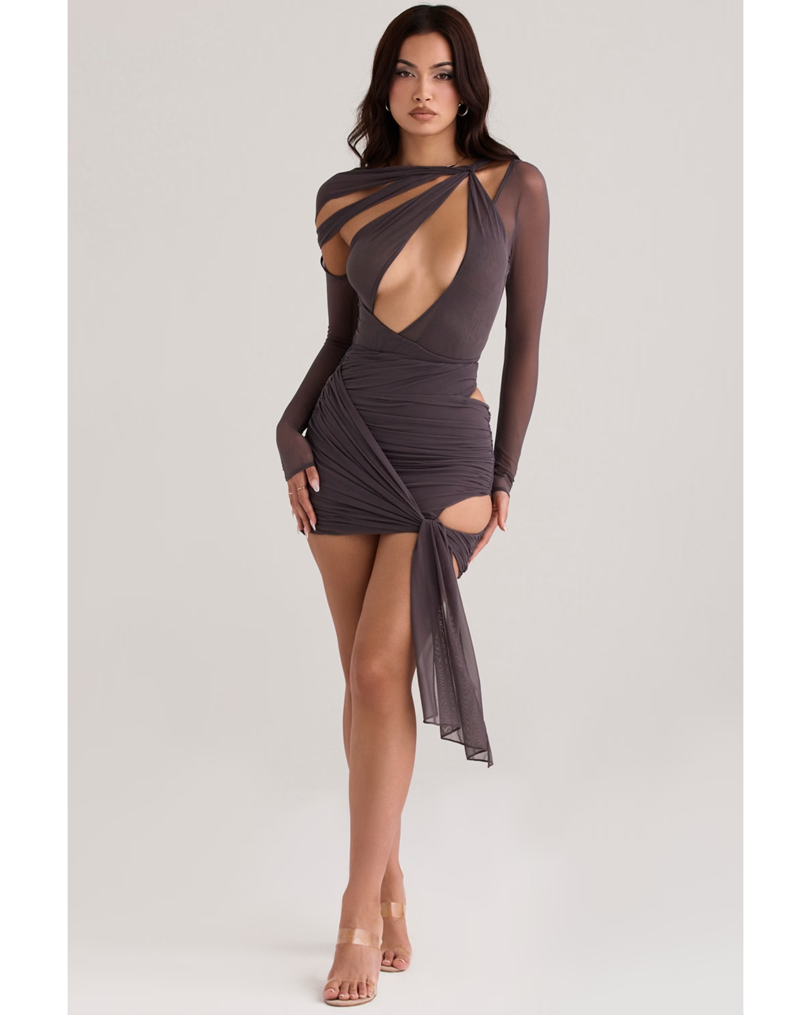 Charcoal wrap-style crop top and skirt set with cutout details — House of CB | Endless UAE