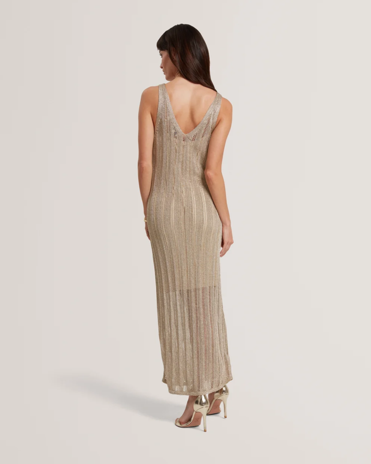 Beige ribbed knit sleeveless midi dress with V-neckline — Ted Baker | Endless UAE