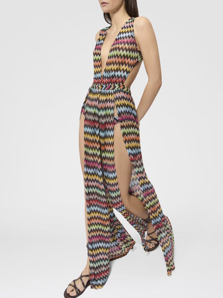 Colorful micro zigzag patterned lamé viscose jumpsuit with V-neckline — Missoni | Endless UAE