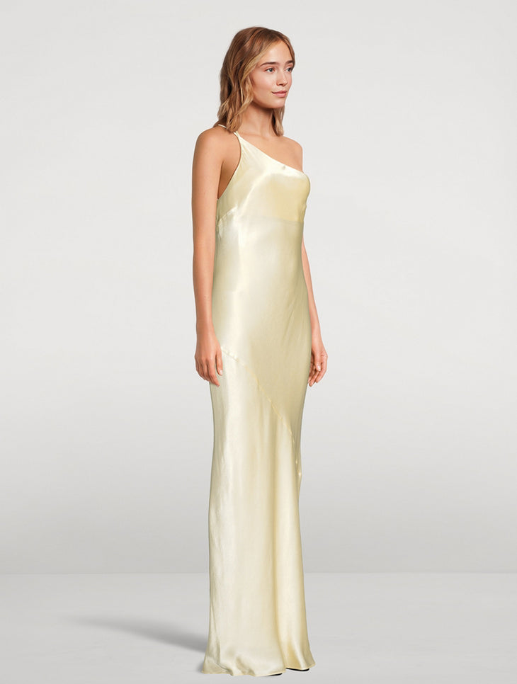 Cream silk slip maxi dress with open back and thin straps — Shona Joy | Endless UAE