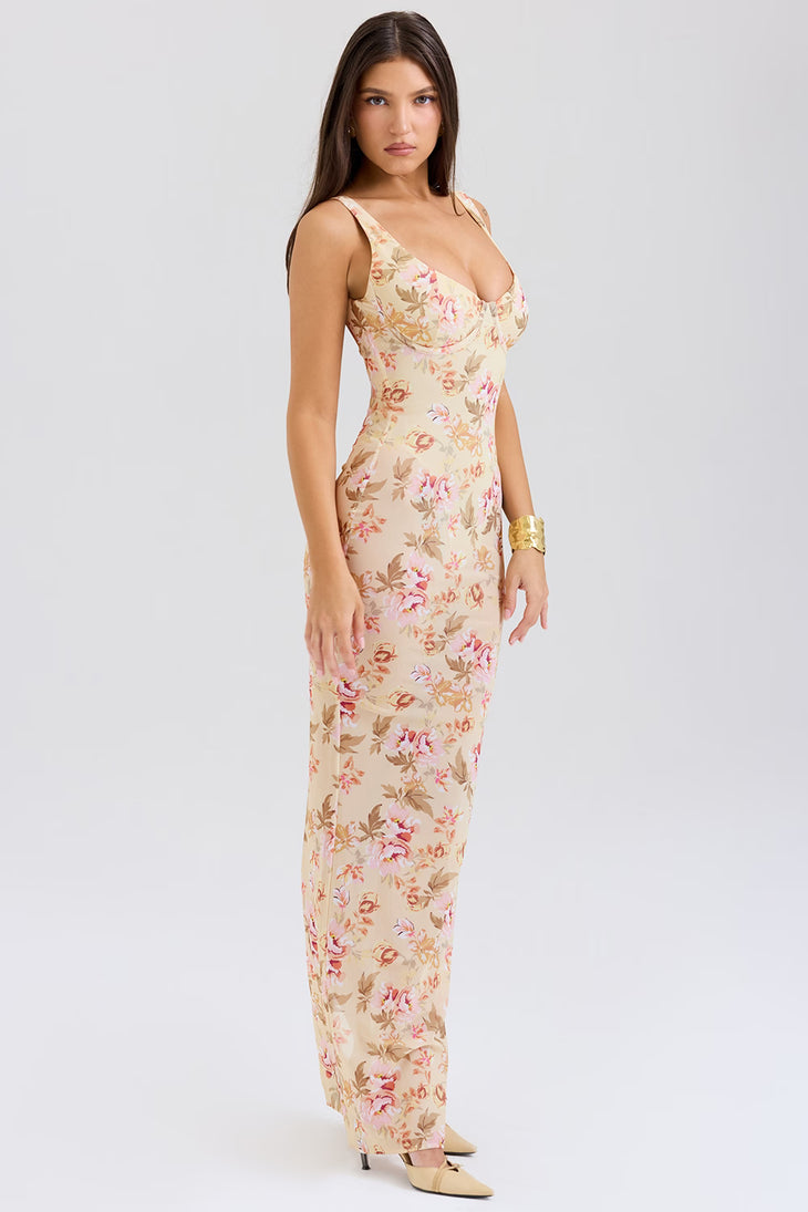Robina Honeyflower Print Maxi Dress in cream floral — House of CB | Endless UAE