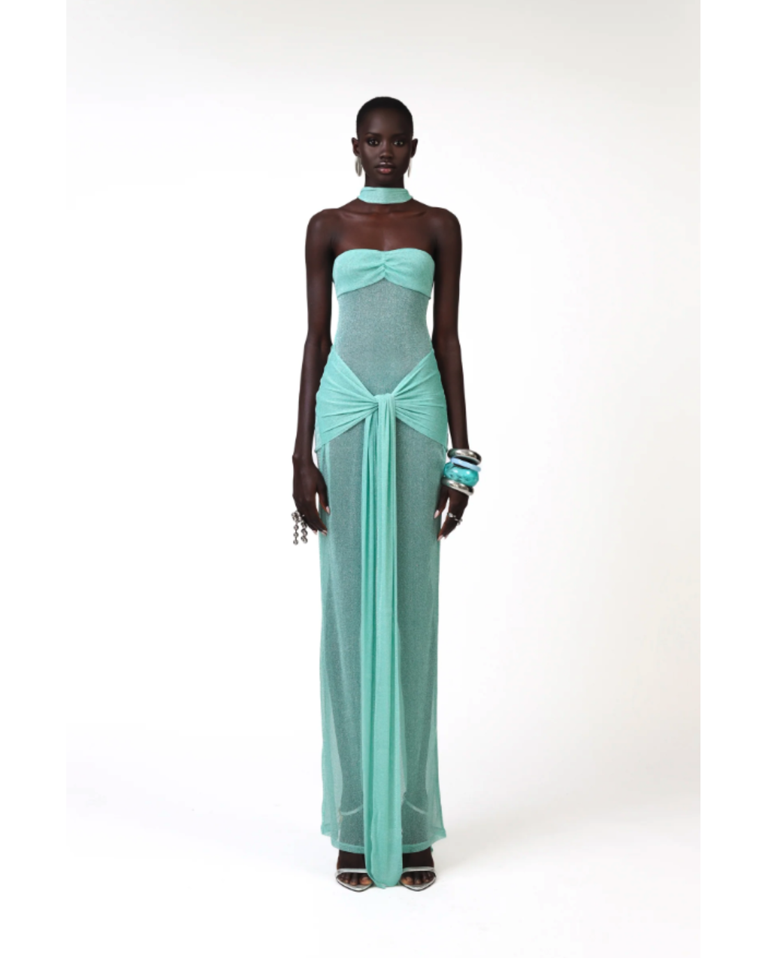 Kesca Dress in mint green with halter neckline and draped skirt detail — Khanums | Endless UAE