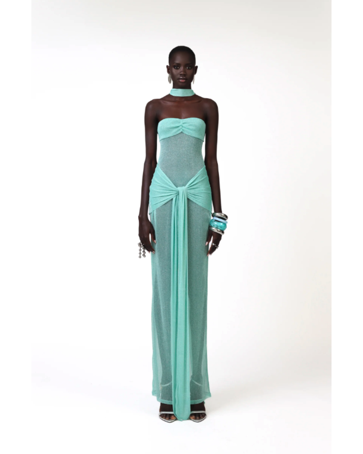 Kesca Dress in mint green with halter neckline and draped skirt detail — Khanums | Endless UAE