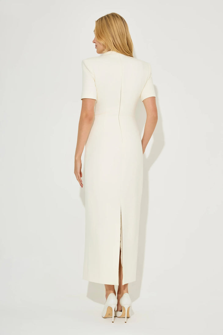 White cotton mix button midi dress with short sleeves — Odd Muse | Endless UAE