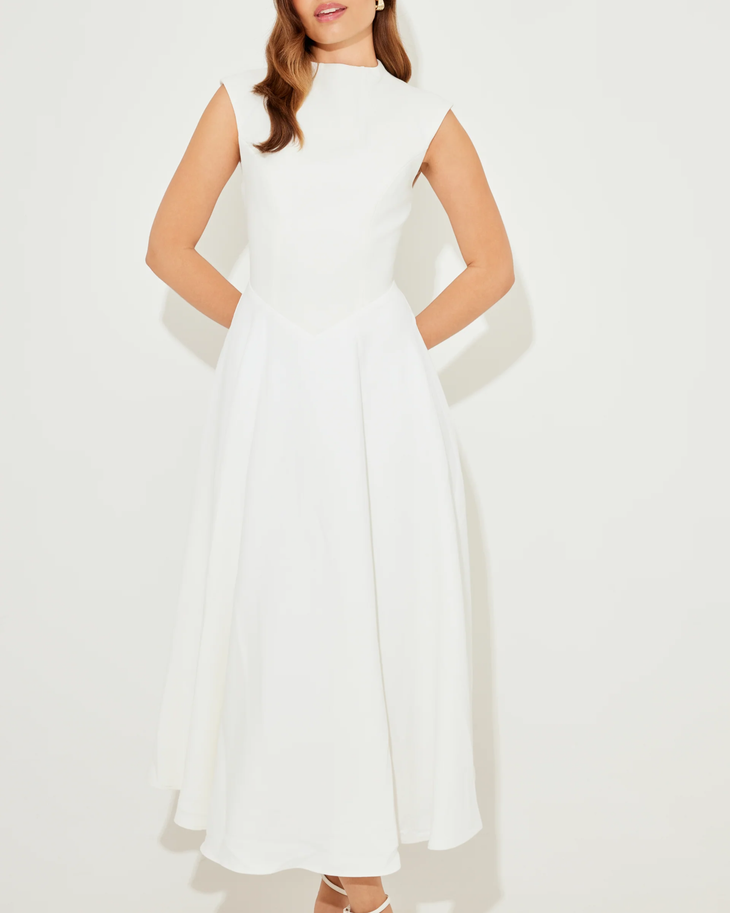 White sleeveless high neck midi dress with flowing skirt — & Other Stories | Endless UAE