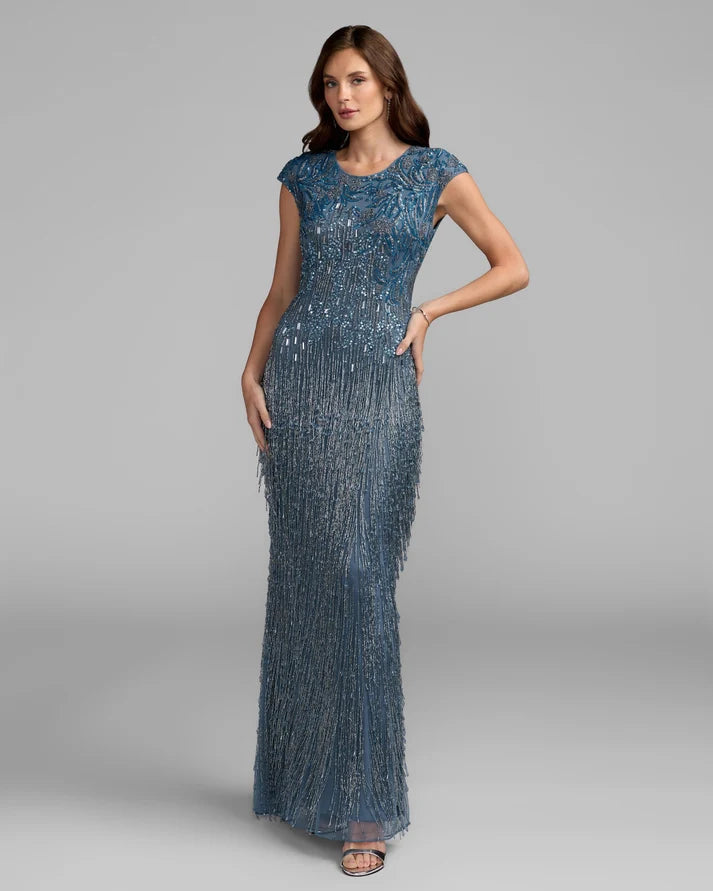 Slate Blue Embellished Cap Sleeve Gown — Mac Duggal | Endless UAE