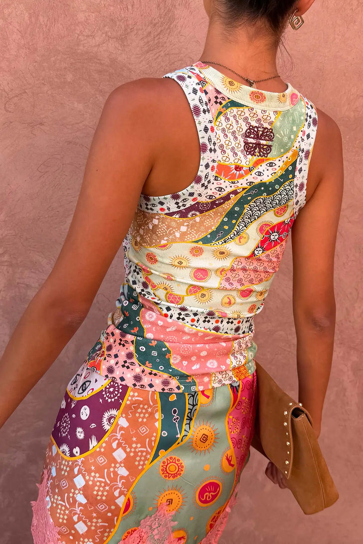 Pastel Morocco Rib Tank Top in multicolored print — Never Fully Dressed | Endless UAE