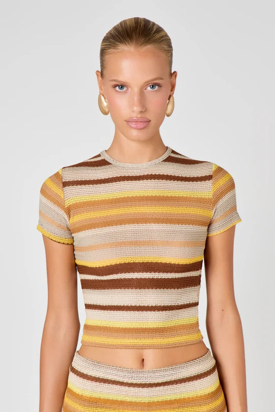 Striped Knit Co-Ord Set in Yellow, Brown and Cream — Hyphen | Endless UAE