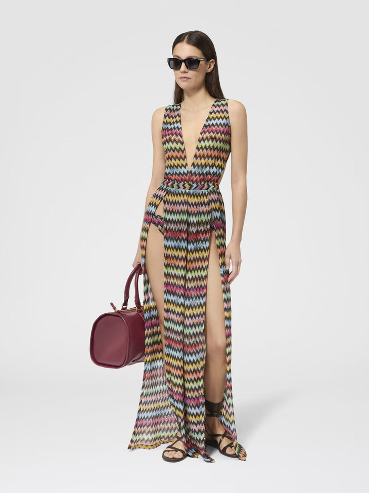 Colorful micro zigzag patterned lamé viscose jumpsuit with V-neckline — Missoni | Endless UAE