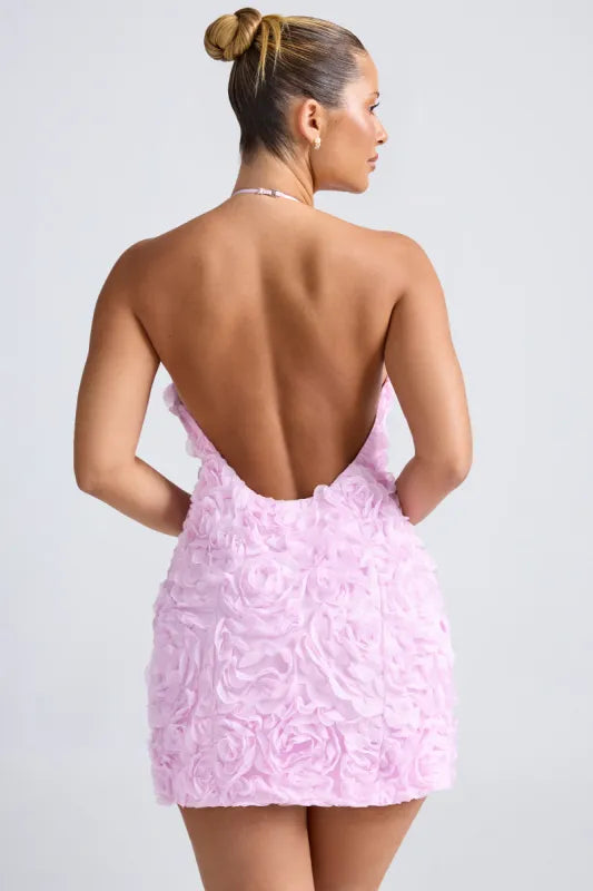 Pink floral-appliqué halterneck backless mini dress — Oh Polly | Endless UAE