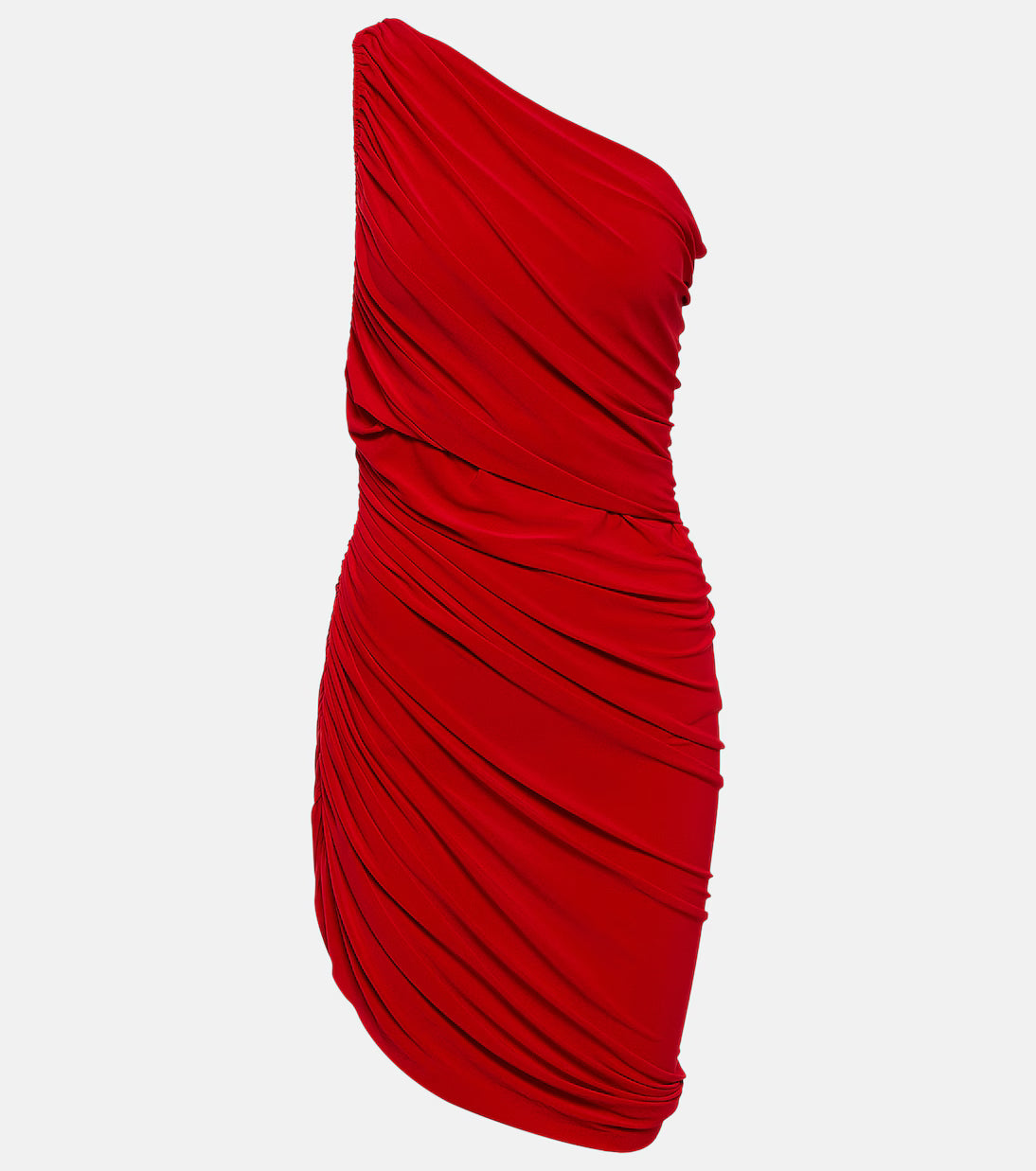 Red one-shoulder ruched mini dress with diagonal gathering detail — Norma Kamali | Endless UAE