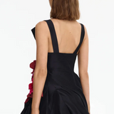 Black sleeveless mini dress with red floral embellishment at waist — Acler | Endless UAE