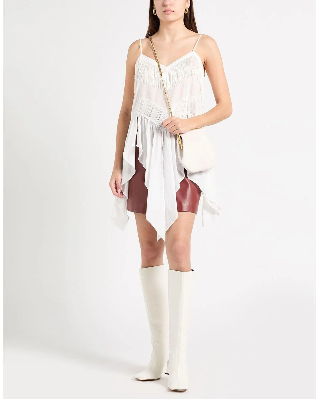 White fringed handkerchief camisole top with layered asymmetrical hem — 12 Storeez | Endless UAE