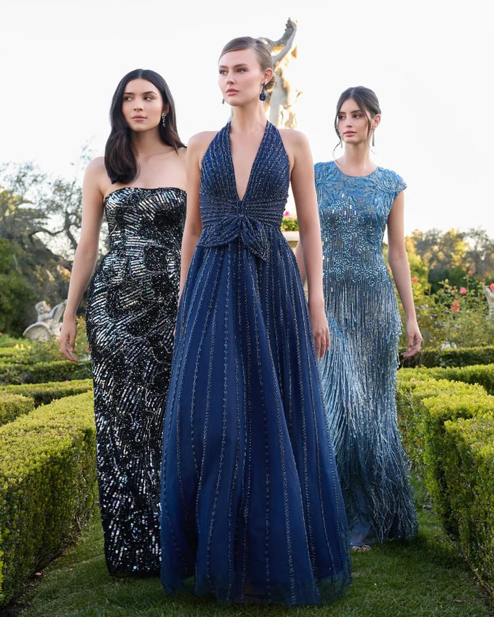 Slate Blue Embellished Cap Sleeve Gown — Mac Duggal | Endless UAE