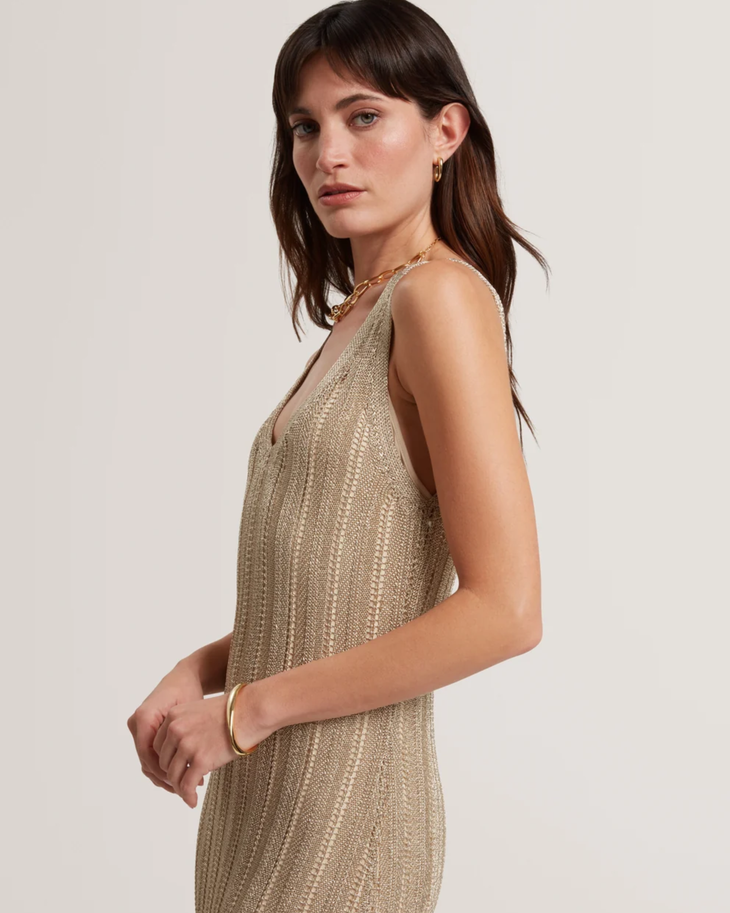 Beige ribbed knit sleeveless midi dress with V-neckline — Ted Baker | Endless UAE