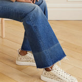 Lauren Scalloped Lace Sneakers in cream with leather trim and canvas details — Chloe | Endless UAE