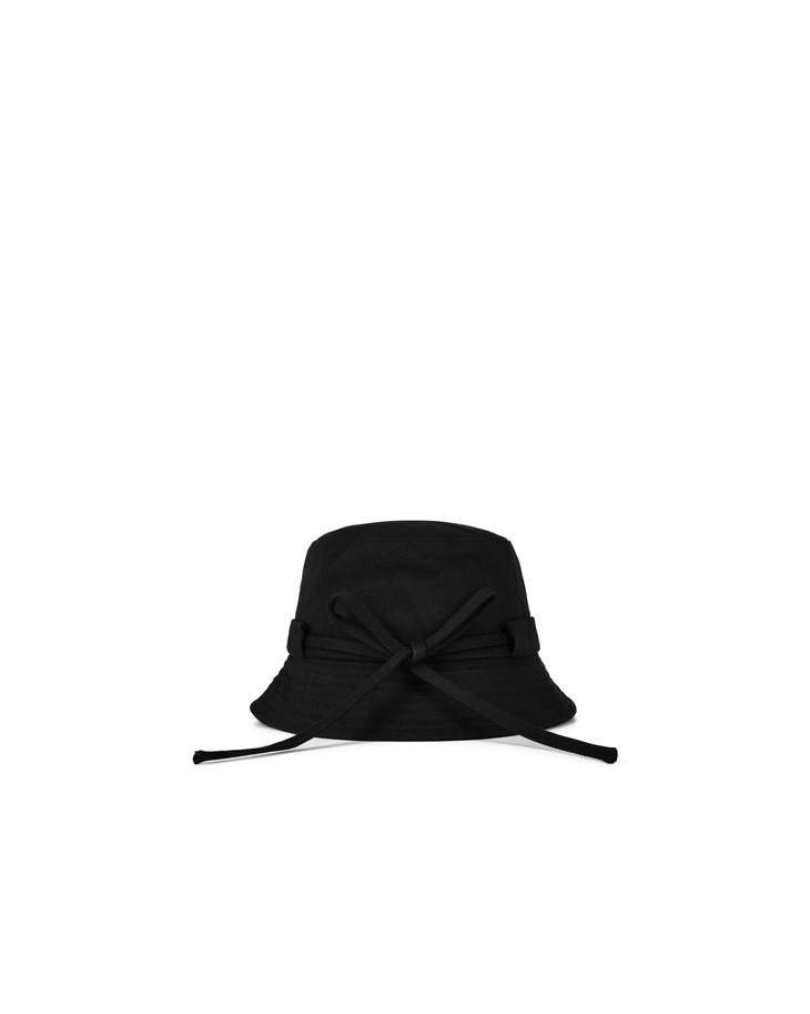 Black cotton bucket hat with brand plaque and adjustable drawstring — Jacquemus Hat | Endless UAE