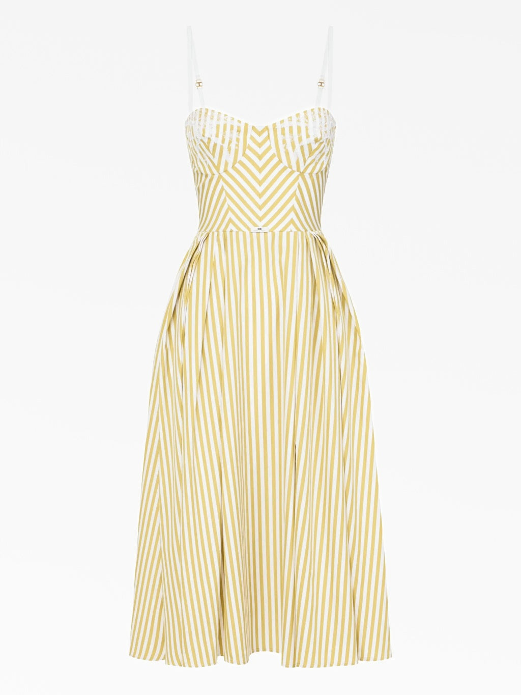 Yellow and white striped midi dress with sweetheart neckline — Elisabetta Franchi | Endless UAE