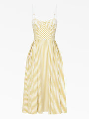 Yellow and white striped midi dress with sweetheart neckline — Elisabetta Franchi | Endless UAE