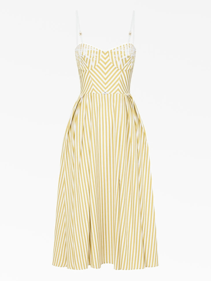 Yellow and white striped midi dress with sweetheart neckline — Elisabetta Franchi | Endless UAE