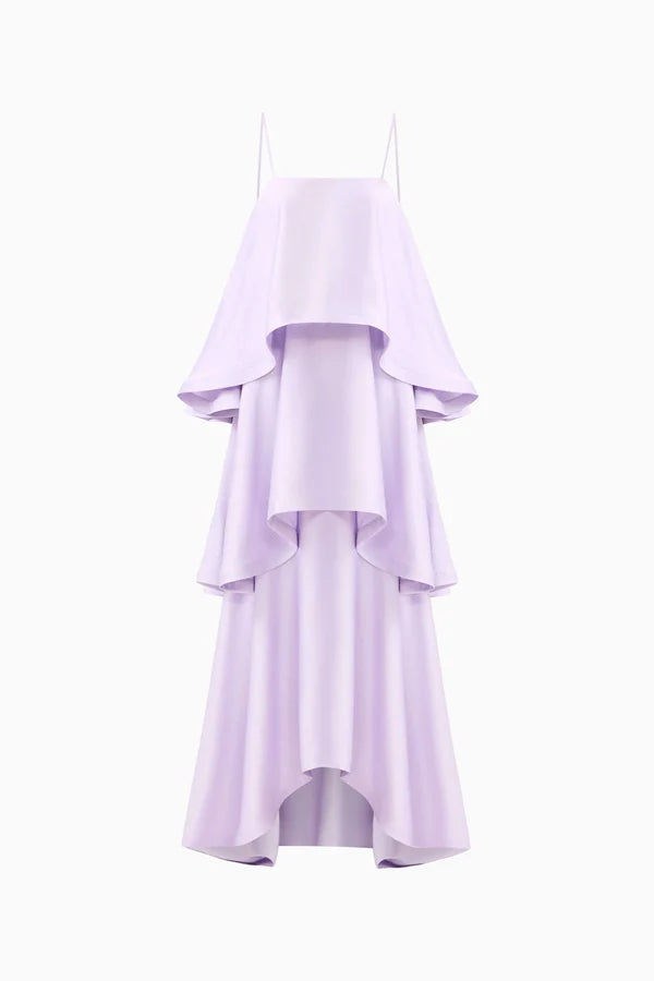 Lavender Tilly Tiered Dress with cascading ruffles and spaghetti straps — Elliatt | Endless UAE
