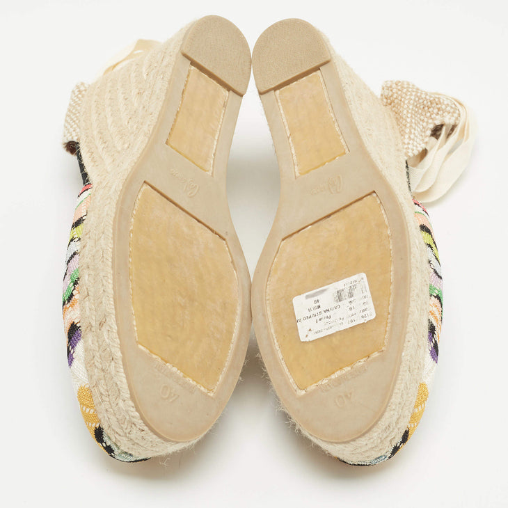 Castañer Carina canvas wedge espadrilles with colorful geometric knit pattern and cream ankle ties — Missoni | Endless UAE