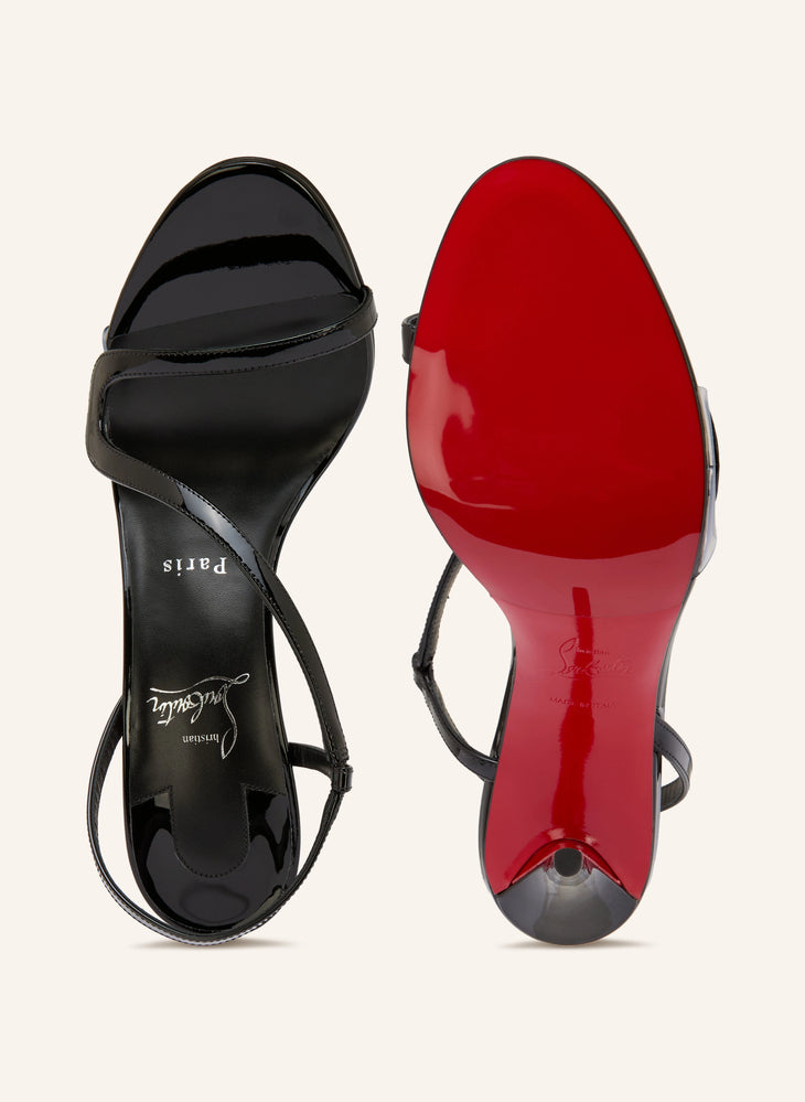 Black patent leather strappy sandal with red sole and thin heel — Christian Louboutin | Endless UAE