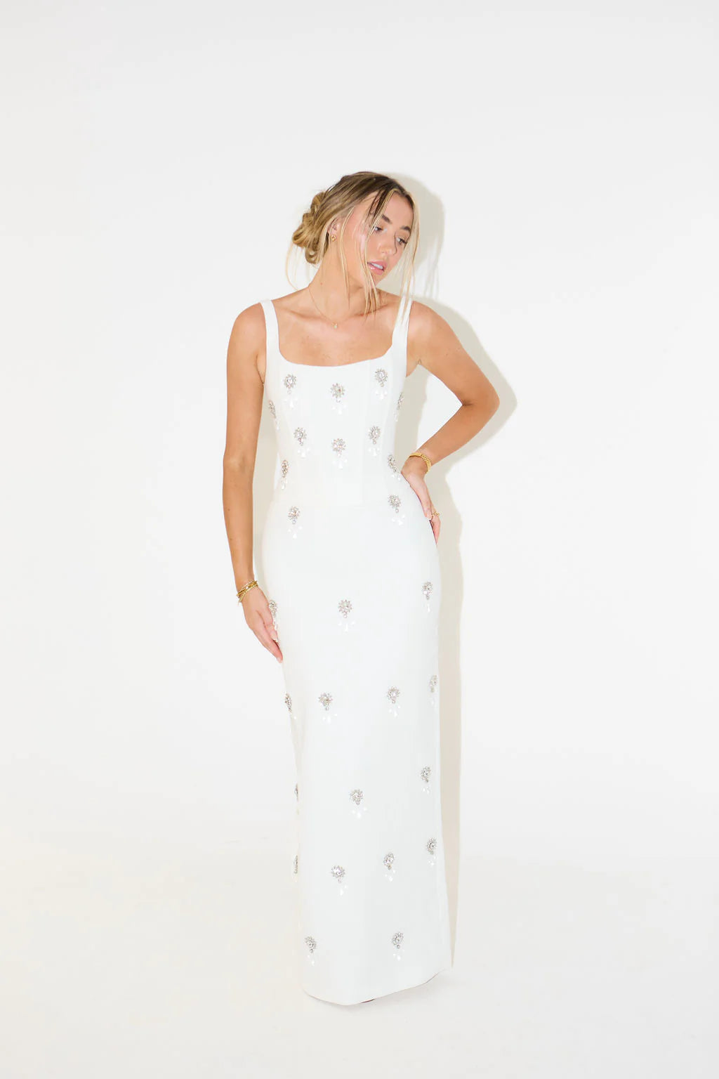 Crystal Corset white tank dress with silver embellishments — Odd Muse | Endless UAE