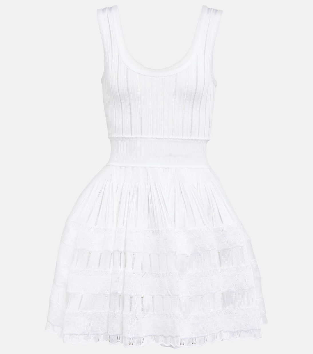 White ribbed crinoline mini dress with tiered skirt — Alaia | Endless UAE