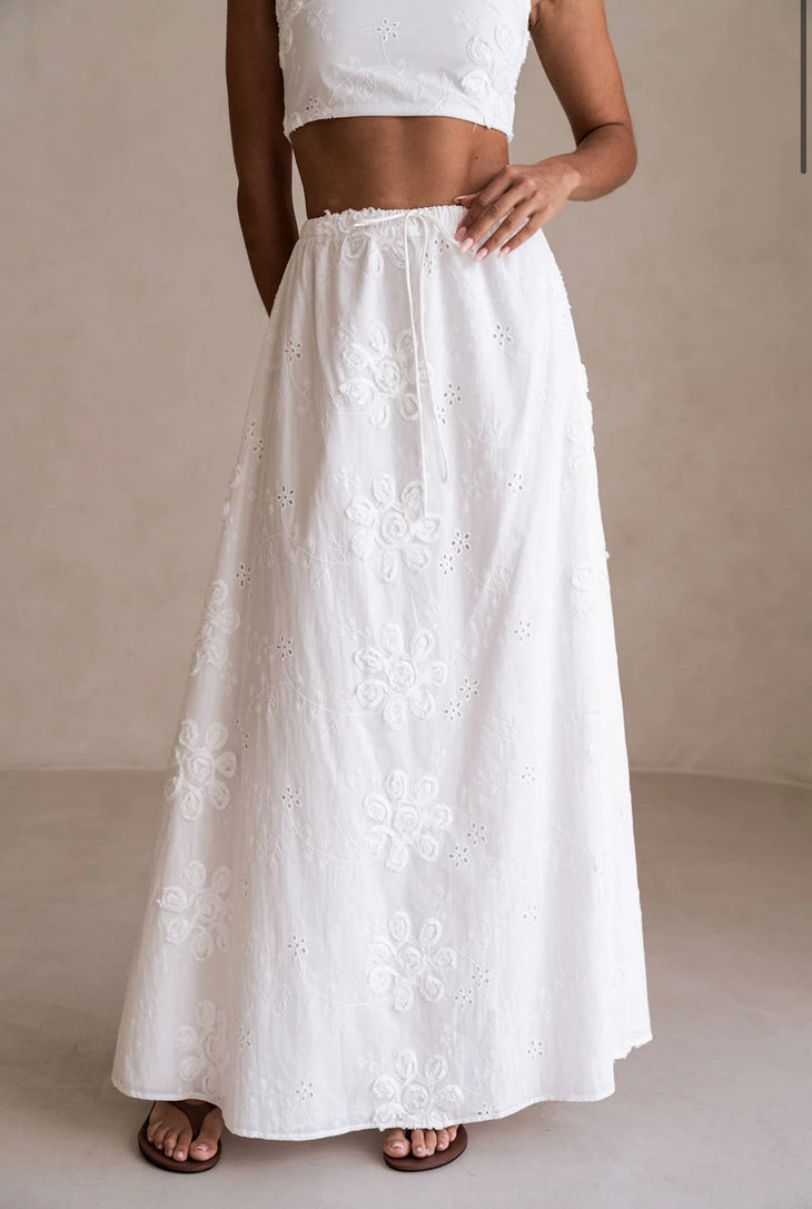 White embroidered crop top with square neckline and ruffle straps — Sabo | Endless UAE
