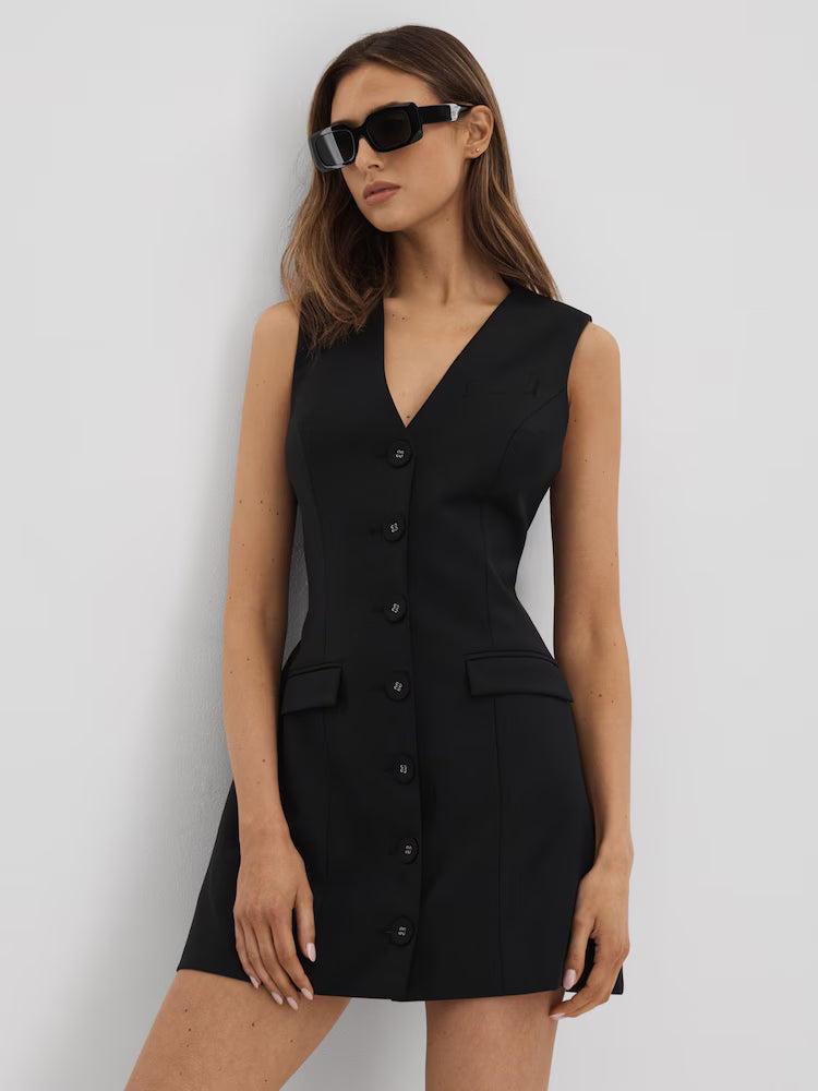Black sleeveless single breasted mini dress with button front — Anna Quan | Endless UAE