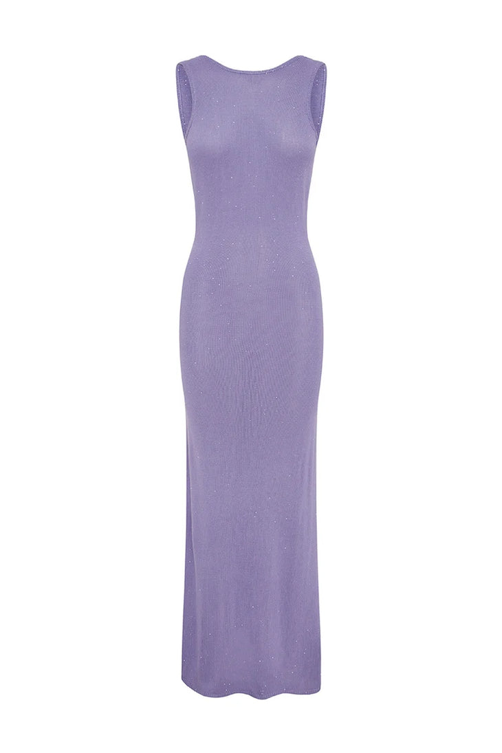 Adriana Knit Maxi Dress in lavender, sleeveless fitted silhouette — Runaway The Label | Endless UAE
