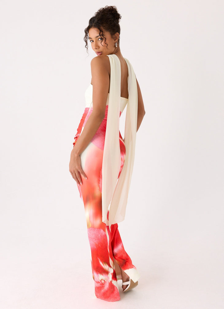 Libra Maxi Dress in cream and red floral print with choker neckline — Peppermayo | Endless UAE