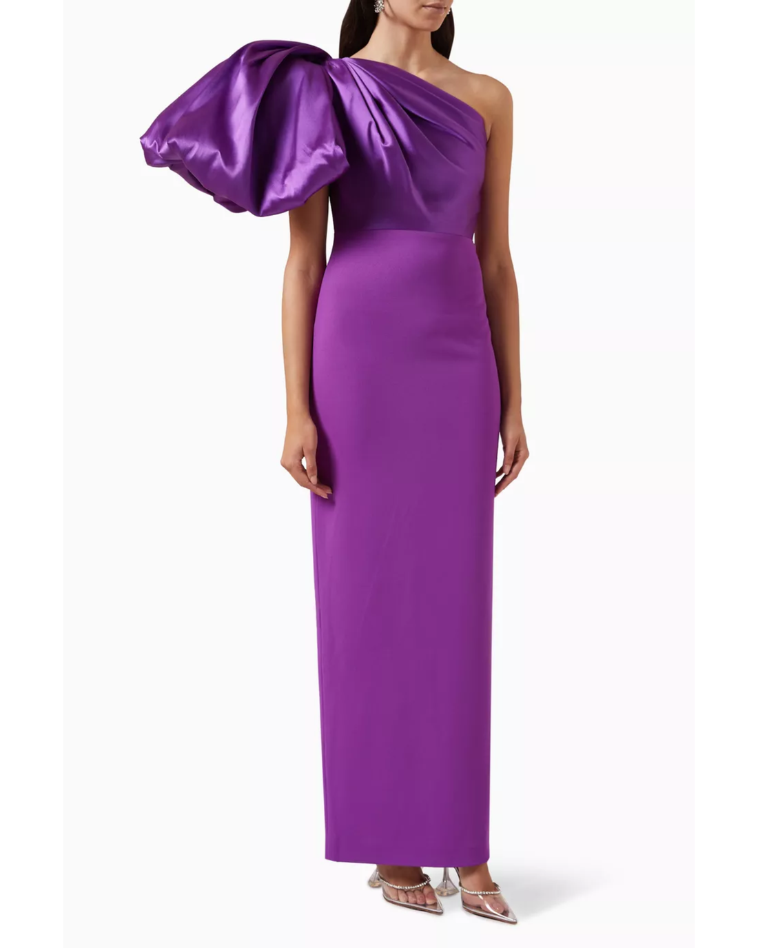 Purple one-shoulder maxi dress with dramatic puff sleeve — Solace London | Endless UAE