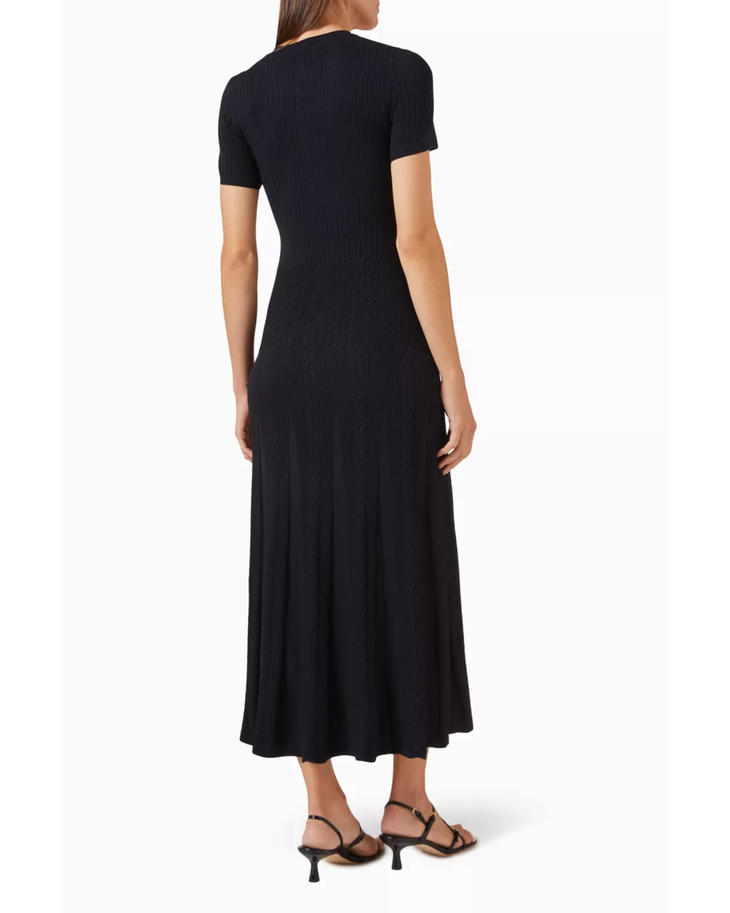 Black ribbed maxi dress with short sleeves and button-front closure — Sandro | Endless UAE