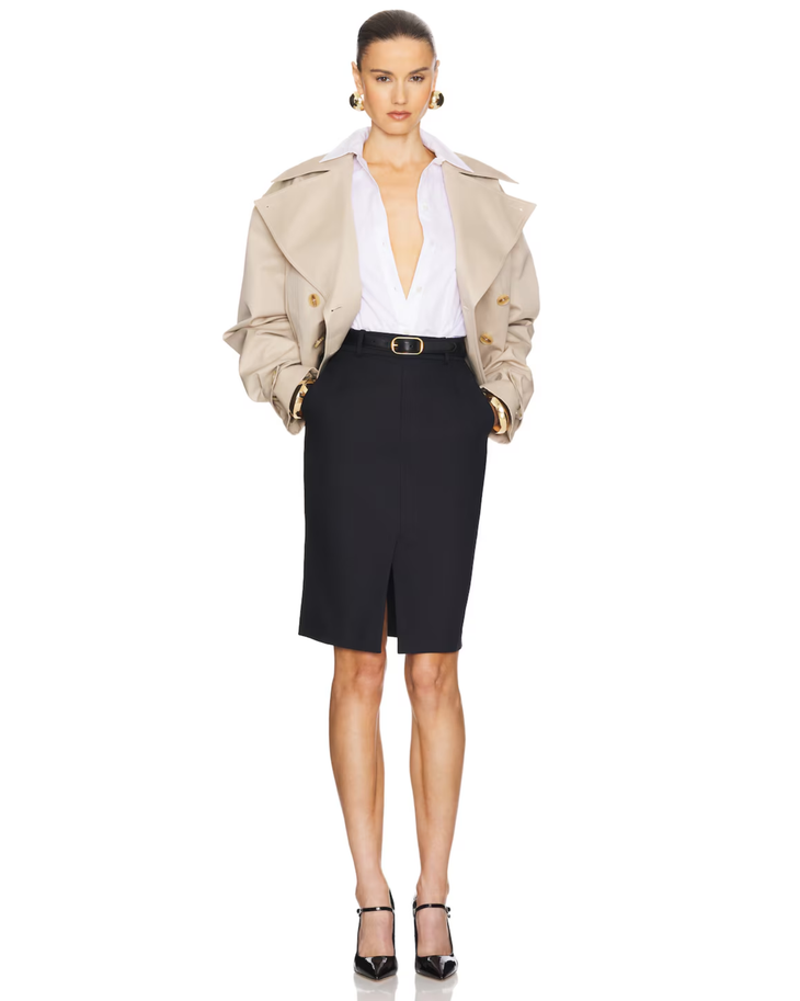 Oversized Cropped Trench in cream with double-breasted buttons and tie belt — Helsa | Endless UAE