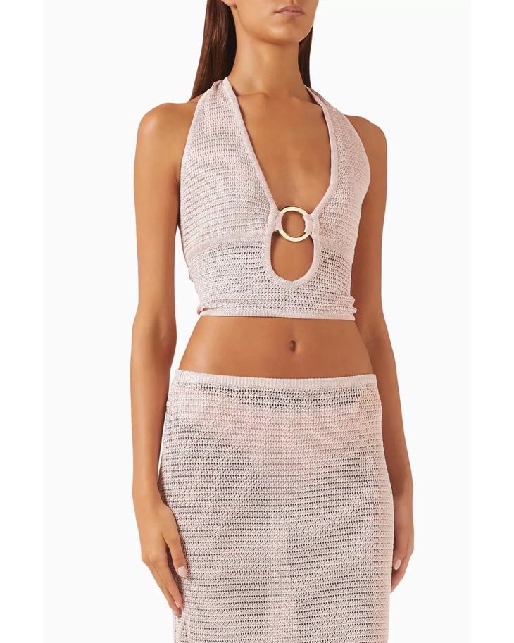 Pink textured knit maxi skirt with high waistband and ankle length — Monday Swimwear | Endless UAE