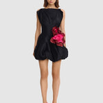Black sleeveless mini dress with red floral embellishment at waist — Acler | Endless UAE